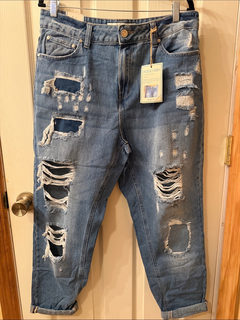 Indigo Rein Women’s Distressed Light Blue Relaxed Jeans
